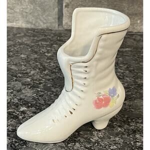 Vintage K’s Collection Porcelain Victorian Shoe Blue & Pink Florals & Gold Trim